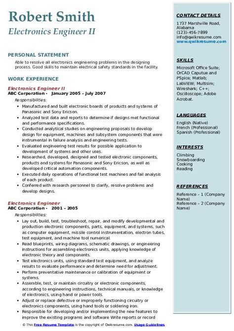 Electronics Engineer Resume Samples QwikResume