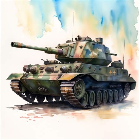 Pintura De Acuarela De Un Tanque De Guerra Foto Premium