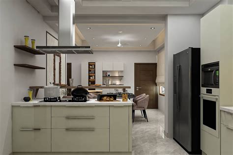 Spacious Kitchen Design With Kitchen Island And Wooden Breakfast