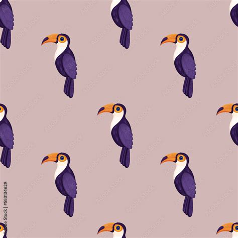 Seamless texture with tropical bird toucan. Pattern vector illustration. Stock Vector | Adobe Stock