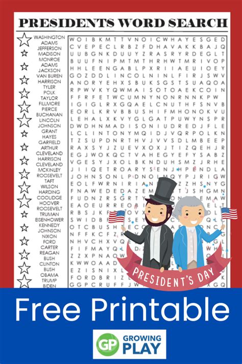 President Word Search Free Printable Growing Play