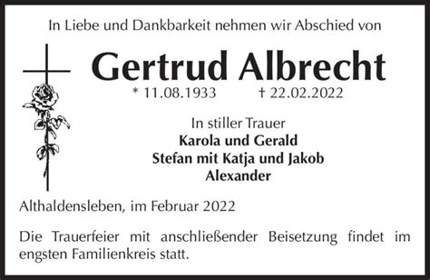 Traueranzeigen Von Gertrud Albrecht Abschied Nehmen De