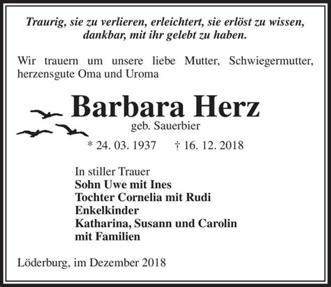 Traueranzeigen Von Barbara Herz Geb Sauerbier Abschied Nehmen De