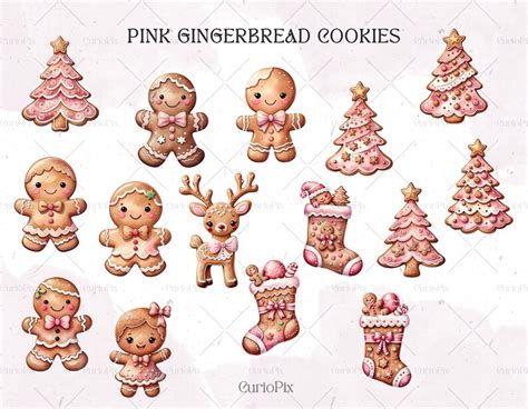 Pink Gingerbread Clipart Bundle Gingerbread House Cookies