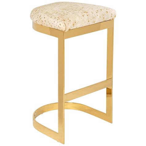 Modern Style Backless Bar Stool In Velvet With A Polished Solid Brass