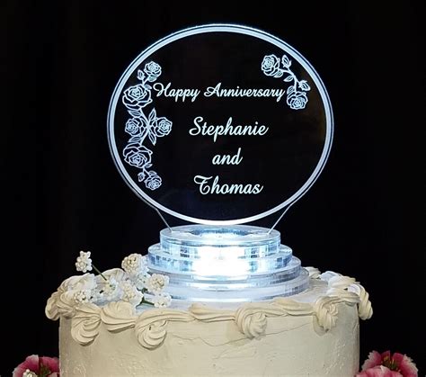 Personalized Roses And Rosebuds Acrylic Led Anniversary Cake Topper Finesselaserdesigns