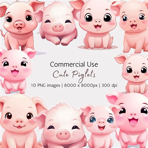 Cute Piglets Clipart PNG Pack of 10 Transparent Background Animal ...