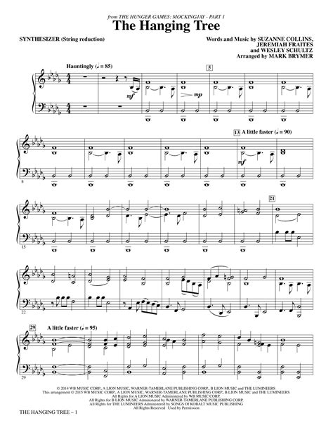 The Hanging Tree From The Hunger Games Mockingjay Part I Synthesizer Sheet Music Direct