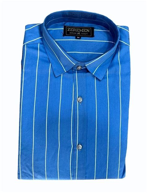 Men Sky Blue Stripes Cotton Shirt Casual Full Sleeves At Rs 550 In