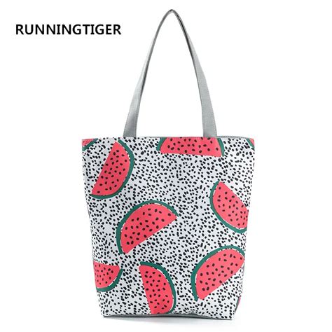 Runningtiger Cute Fruit Print Women Handbag Canvas Design Female Tote