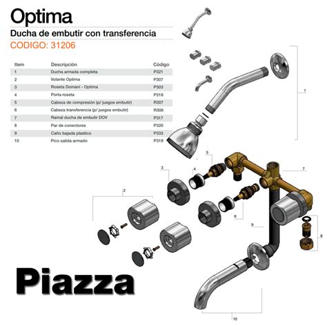 Grifería Ducha Embutir Con Transferencia Piazza Optima 31206 PIAZZA