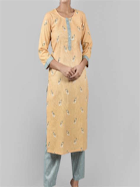 Buy Kalini Women Mustard Yellow Ethnic Motifs Printed Pure Cotton Kurti