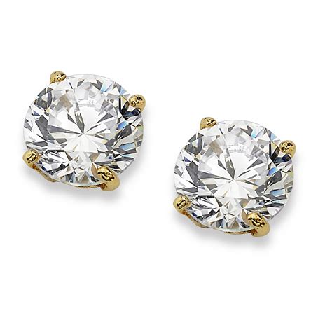 Tcw Round Cubic Zirconia K Yellow Gold Stud Earrings At Palmbeach