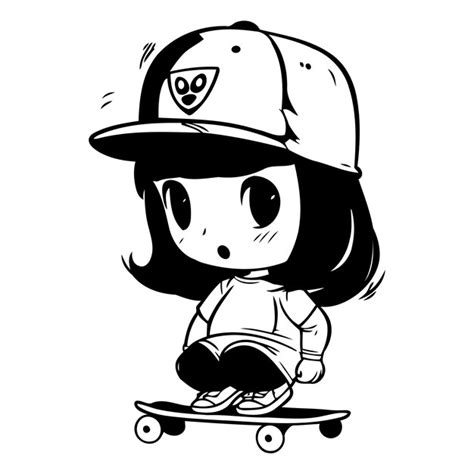 Una Ni A Linda Con Patineta Y Gorra Vector Premium