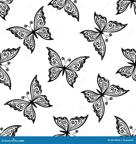 Outline Flying Butterflies Seamless Pattern Stock Vector Image 52678836