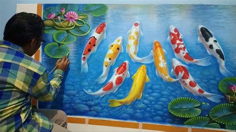 Cara Menggambar Melukis Ikan Koi Di Air Yang Bening Dengan Akrilik Di