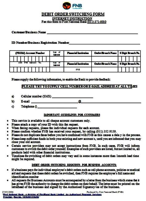 Debit Order Switching Form Mous Syusa