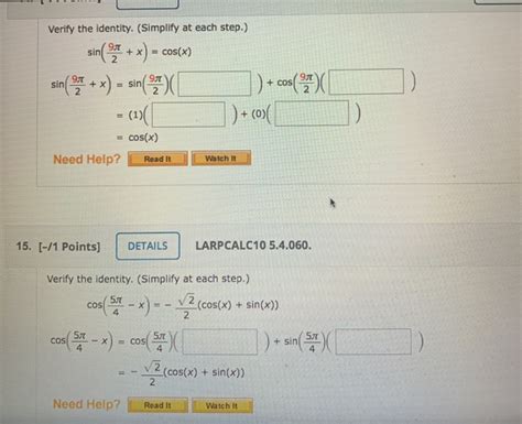 Solved Verify The Identity Simplify At Each Step Sin Chegg