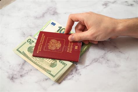 Passport Of The Russian Federation And Euro And Dollar Banknotes