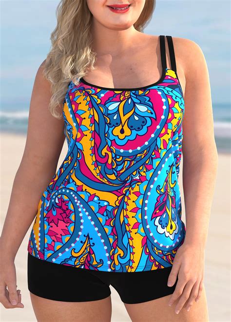 Paisley Print Spaghetti Strap Tankini Set Usd 38 98