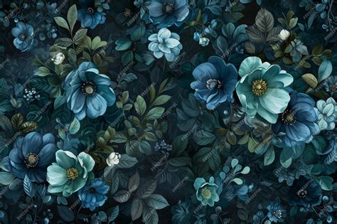 Premium Photo | Floral green and blue wallpaper in the style of ...