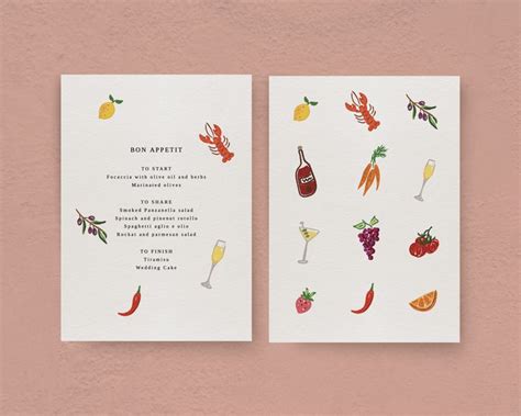 Italian Illustrated Editable Customisable Printable Menu Wedding Menu