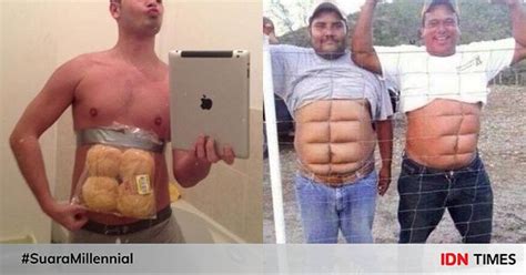 10 Potret Cara Cowok Ingin Punya Perut Sixpack Ini Kocak