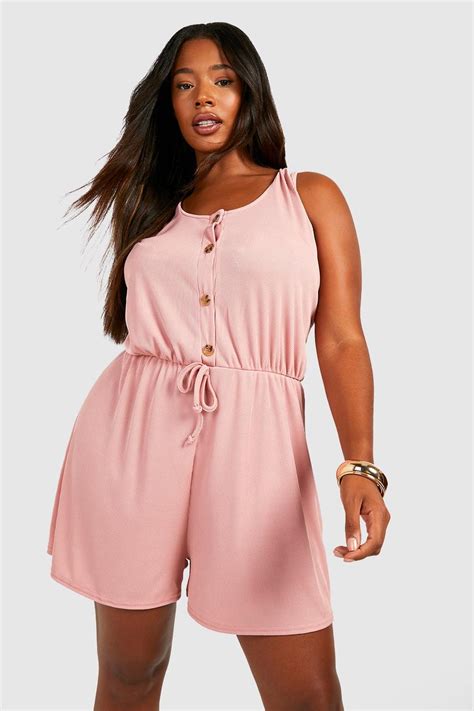 Plus Rib Horn Button Flippy Playsuit Boohoo Uk