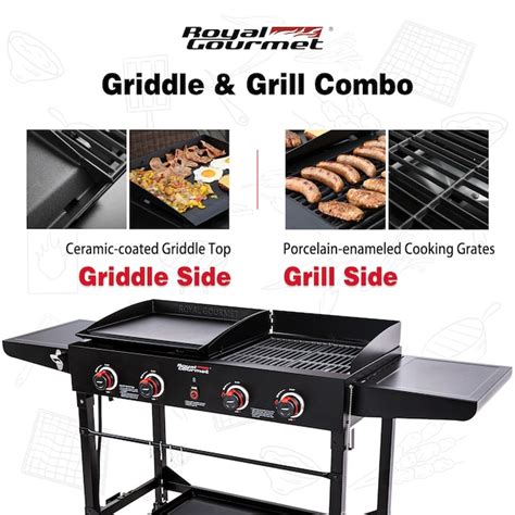 Royal Gourmet Grill And Griddle Combo With Folding Legs 4 Burner Liquid Propane Flat Top Grill