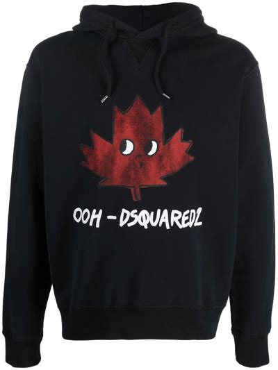 Dsquared2 Jumper With Maple Leaf Print In Black Modesens