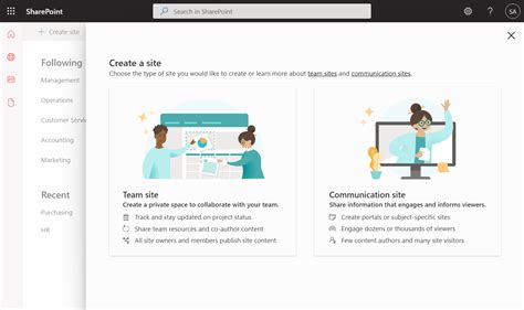 sharepoint    choose  team site  communication site