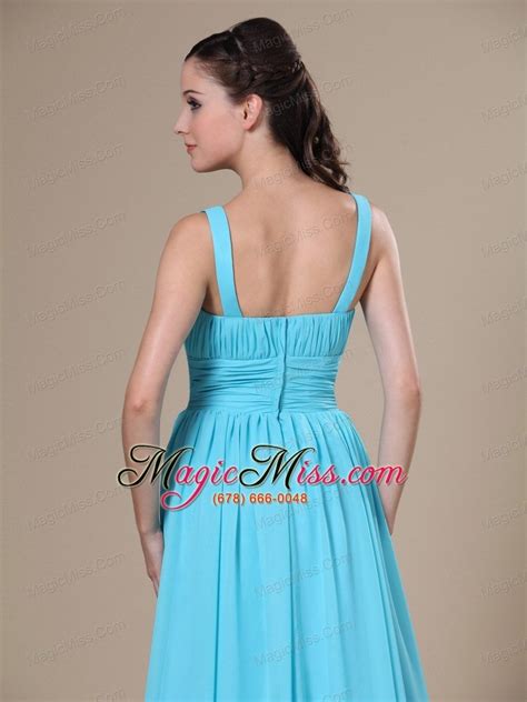 Aqua Blue V Neck And Ruched Bodice For Modest Prom Dress In Salt Lake