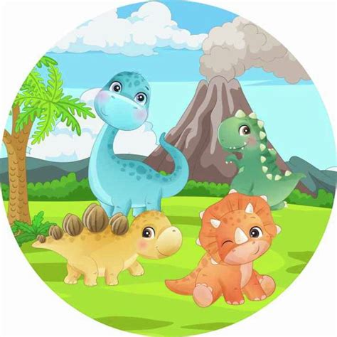 An Image Of Cartoon Dinosaurs In The Field