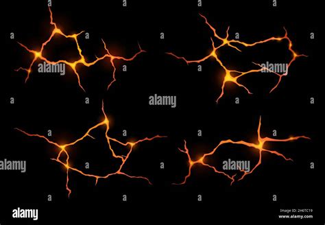Lava In Ground Cracks Top View Volcano Magma Glow Texture In Cracking Holes Ruined Land