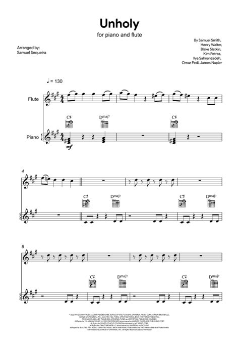 Unholy Arr Samuel Sequeira By Sam Smith Feat Kim Petras Sheet Music