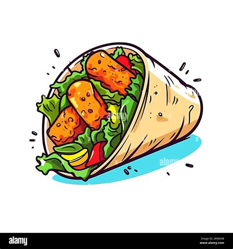 Chicken Wrap Chicken Tortilla Wrap Hand Drawn Illustration Vector