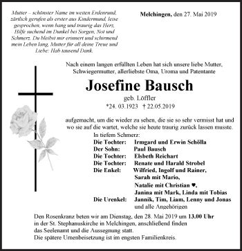 Traueranzeigen Von Josefine Bausch S Dwest Presse Trauer