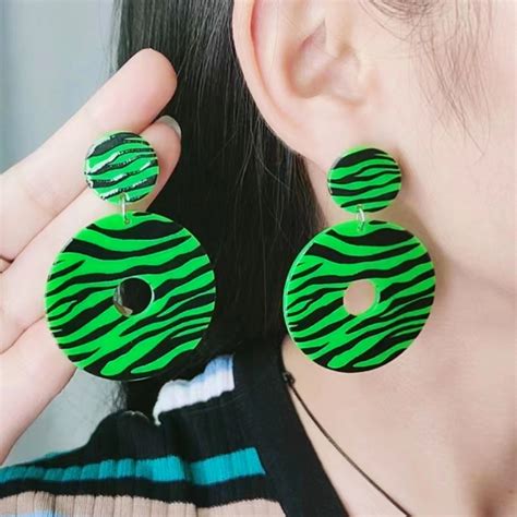 Eosunjian Pair Vintage Zebra Print Magnetic Tape Hook Earrings S