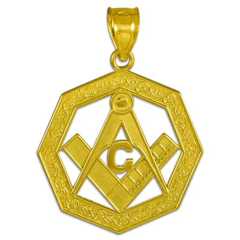 Yellow Gold Freemason Square And Compass Octagon Shaped Pendant Necklace Factory Direct Jewelry