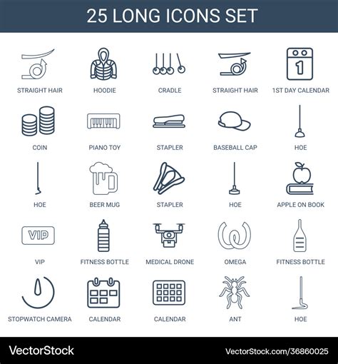 25 long icons Royalty Free Vector Image - VectorStock