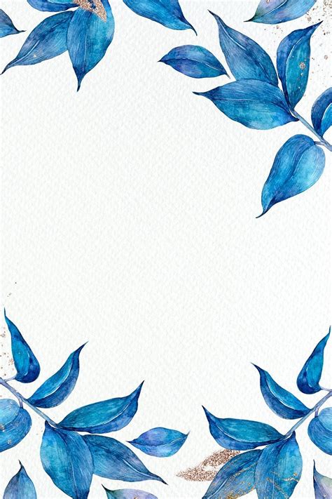 Blue Botanical Leaf Frame In Watercolor