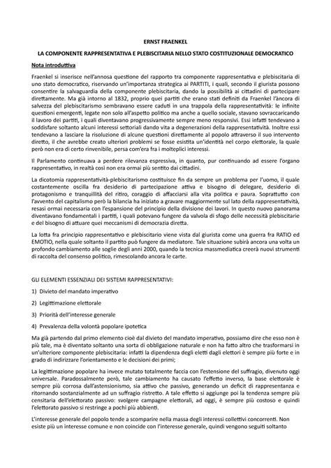 Ernst Fraenkel componente plebiscitaria e rappresentativa - ERNST