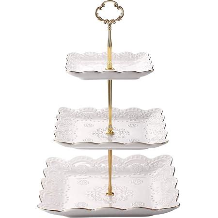 Amazon BonNoces 3 Tier Porcelain Embossed Cupcake Stand Pure