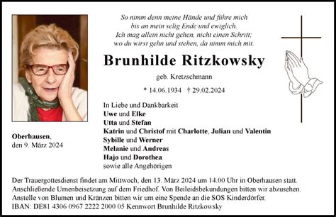 Traueranzeigen Von Brunhilde Ritzkowsky Augsburger Allgemeine Zeitung