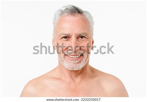 Closeup Portrait Caucasian Naked Shirtless Elderly Stock Photo