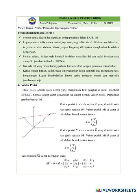 2336204 Lkpd Vektor Posisi Dan Operasi Aljabar Vektor