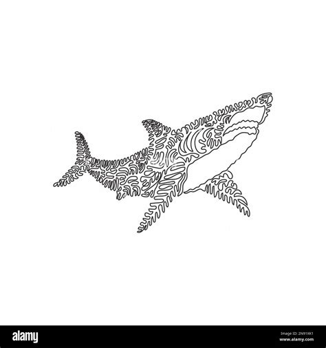 Single one line drawing of scary shark abstract art. Continuous line ...