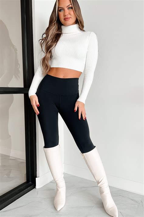 Keeping It Stylish Turtleneck Cropped Long Sleeve Top White · Nanamacs