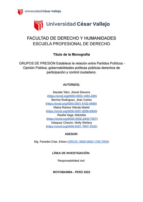 Ciencia Política Monografía FACULTAD DE DERECHO Y HUMANIDADES ESCUELA