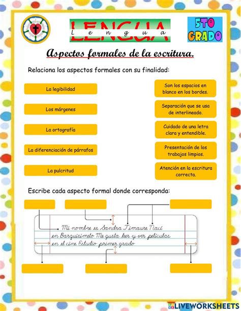 Aspectos Formales De La Escritura Exercise School Subjects Exercise